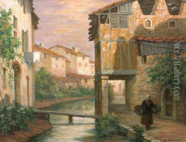 Village Au Bord Du Canal Oil Painting - Emile-Eugene Fauconnier