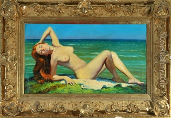 Weiblicher Akt Am Meer Oil Painting - Samuel Martinovich Dudin