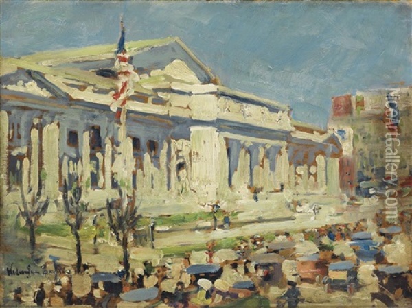 The New York Public Library From Fifth Avenue Oil Painting - William Jean Beauley