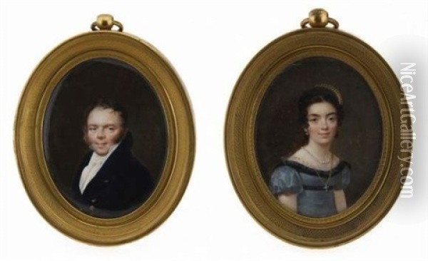 Portrait D'homme (+ Portrait De Femme; Pair) Oil Painting - Jean Auguste Edouard Lienard