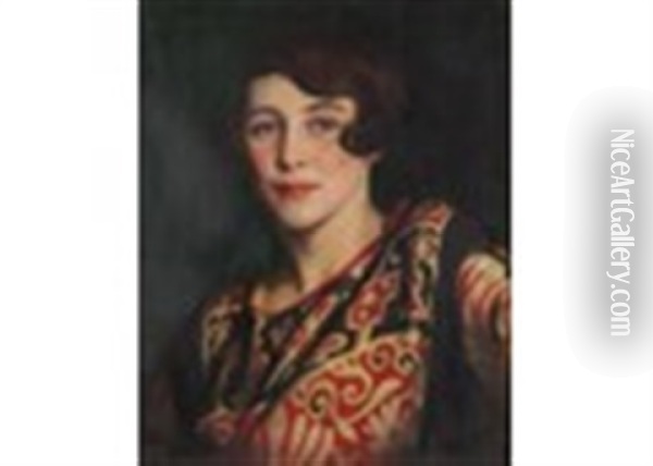 Portrait Of Daphne In Art Deco Dress Oil Painting - Ernest Castelein