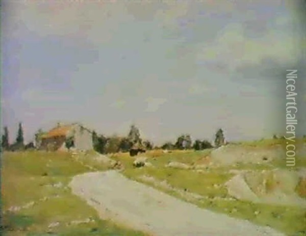 Sydfransk Sommerlandskab Oil Painting - Emile Barau