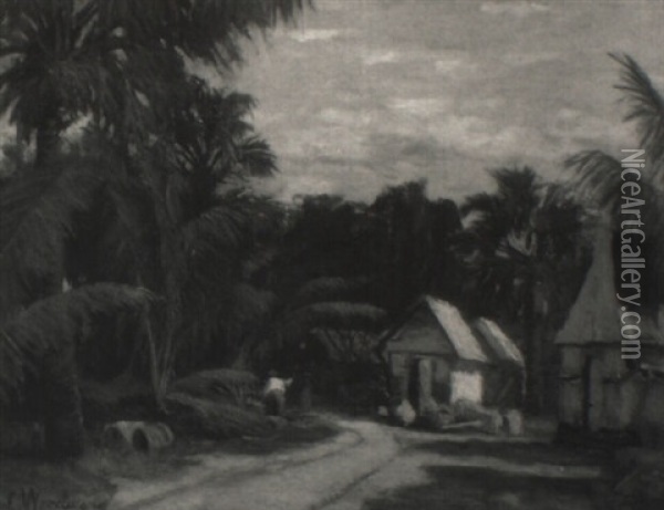 Tropical Landscape With Shacks Oil Painting - Louise Giesen Woodward