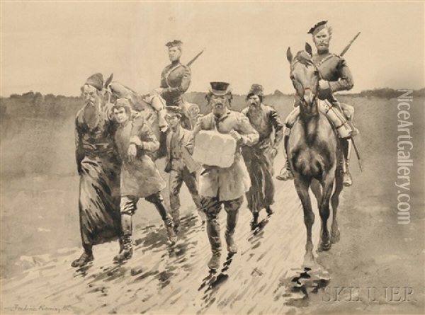 Jew Smugglers And Refugees In The Hands Of The Dragoons Oil Painting - Frederic Remington