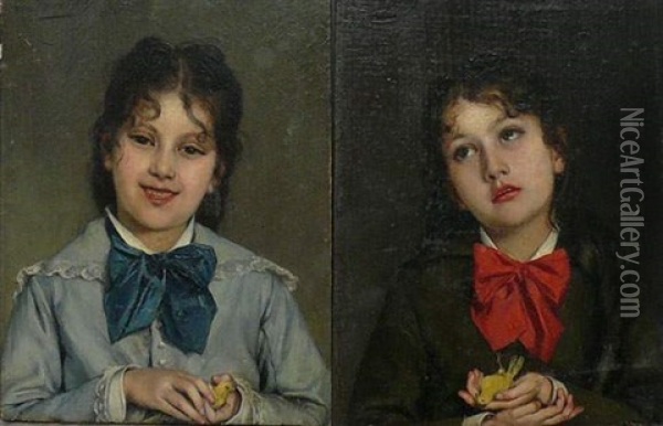 Sans Titre (+ Another; Pair) Oil Painting - Louis Edmond Pomey