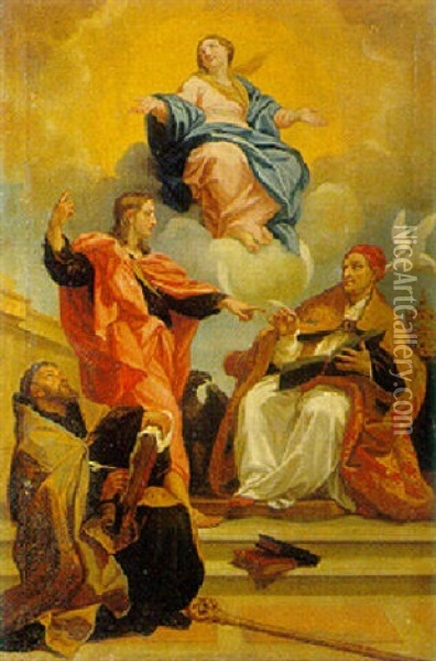 Madona In Gloria Con I Santi Agostino, Giovanni Evangelista E Gregorio Magno Oil Painting - Carlo Maratta