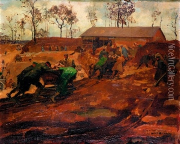 Les Travailleurs Au Camp De Vadelaincourt Oil Painting - Andre Devambez