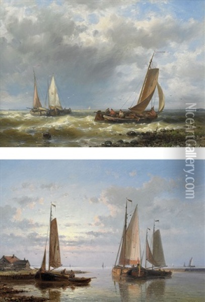 On The Scheldt (2 Works) Oil Painting - Abraham Hulk the Elder