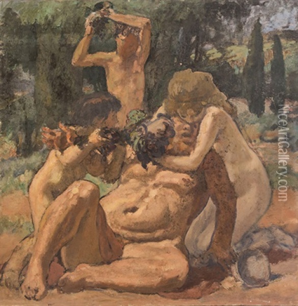 Scene Bacchique Oil Painting - Charles-Auguste Edelmann