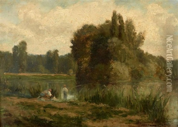 Paysage Aux Pecheurs Oil Painting - Emile Charles Lambinet