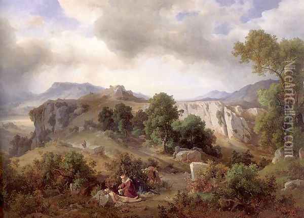 Landscape in the Sabine Hills with the Good Samaritan 1870 Oil Painting - Friedrich, the Elder Preller