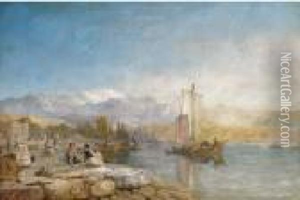 Figures On The Bank Of Lake Zurich Oil Painting - James Baker Pyne