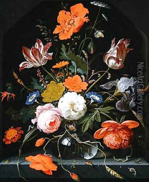 Still life of flowers in a glass vase Oil Painting - Abraham Mignon