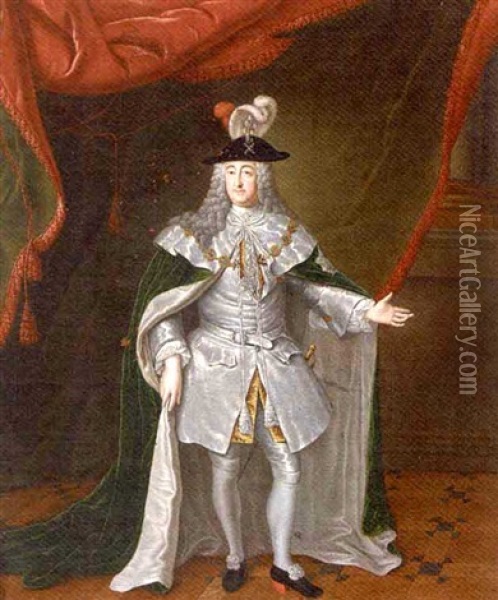 Portrait Of A Nobleman, Full-length In An Interior Oil Painting - Johann Phillipp Behr