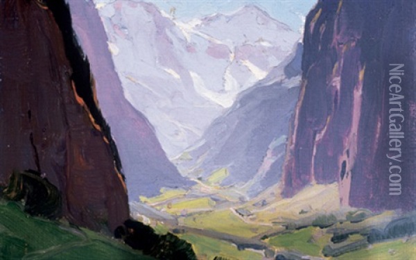 The Lauterbrunnen Valley, Switzerland Oil Painting - Clarence Alphonse Gagnon