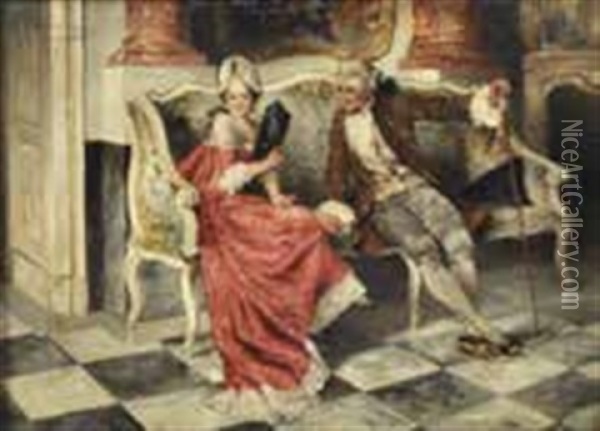 Galante Rokokoszene Mit Paar Auf Sitzbank Oil Painting - Rudolf-Alfred Jaumann