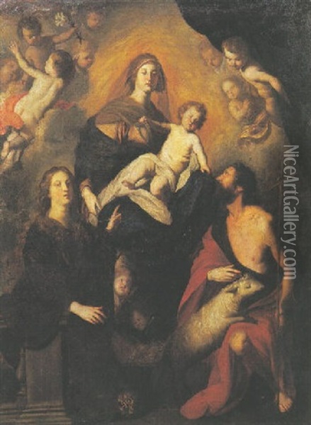 La Vierge A L'enfant Entre Saint Jean-baptiste Et Une Donatrice Oil Painting - Pietro (Monrealese) Novelli