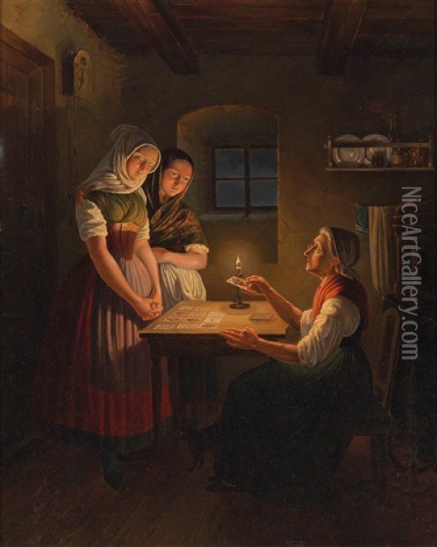 Was Steht In Den Karten? Signiert Oil Painting - Wenzel Kroupa