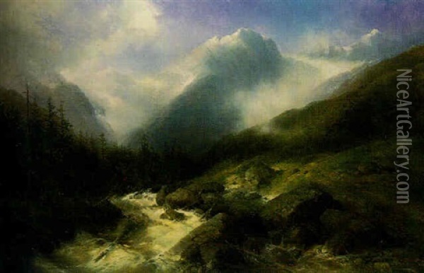 Rushing Through Mountains Oil Painting - Carl Fedeler
