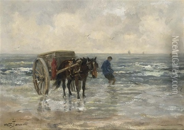 A Shellfisher In The Breakers Oil Painting - Willem George Frederik Jansen