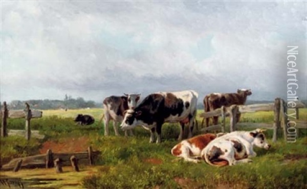 Cattle In The Meadow Oil Painting - Hendrik Savry