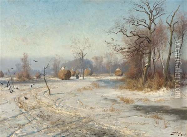 Winter At The Spreewald Oil Painting - Jacques Matthias Schenker