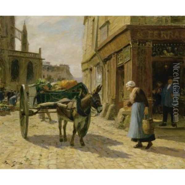 The Grocer At Les Halles, Paris Oil Painting - Victor Gabriel Gilbert