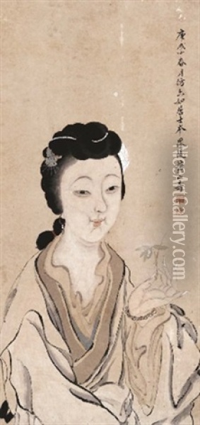 Lady With Flower Oil Painting -  Huang Shanshou