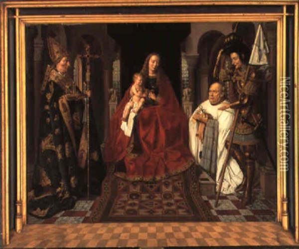Madonna Og Barnet Med St. Donatian, St. Georg Og Kannik Van Der Paele Oil Painting - Hendrik Jan Augustyn Leys
