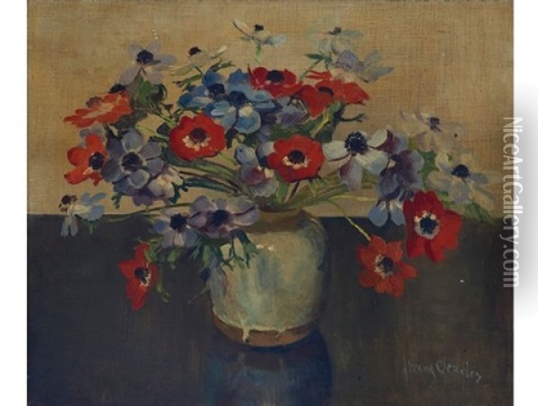 Anemones In An Earthenware Vase Oil Painting - Frans David Oerder