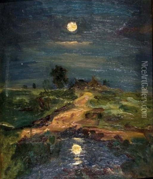 Landscape In The Moonlight Oil Painting - Isaak Levitan