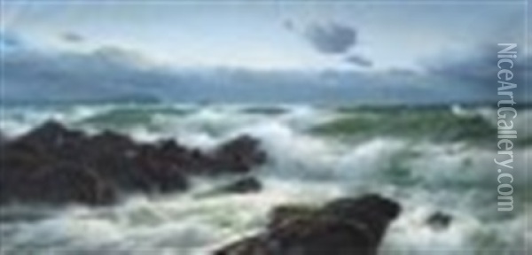 Fistral Bay Cornwall, Evening; 1896 Oil Painting - David James