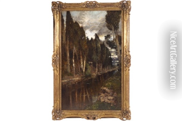 Wooded Riverscape Oil Painting - Karl Heffner