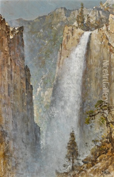 A Waterfall In The Sierras Oil Painting - Thomas Hill