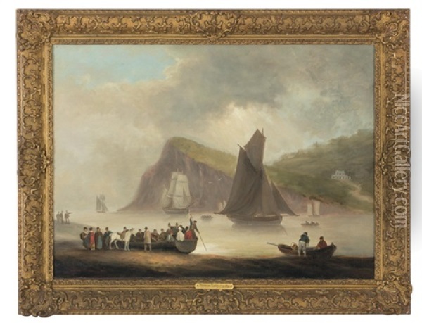 Ferry Leaving From Teignmouth Beach, Ness Point, Devon Oil Painting - Thomas Luny