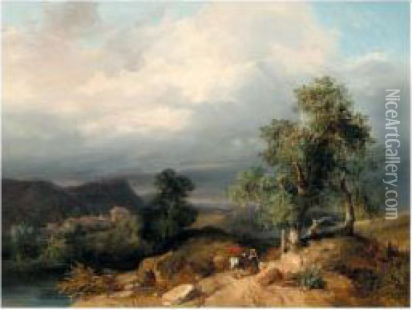 Italianate Landscape With A Woman And A Rider Oil Painting - Jules Louis Phillipe Coignet