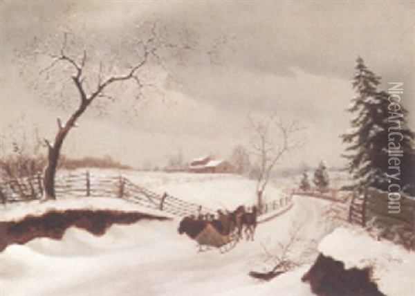 Sleigh Ride In Winter Oil Painting - Thomas Birch