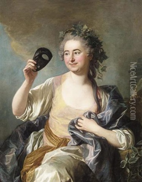 Portrait Of Francoise Laurette Randon De Malboisiere Nee Piquefeu, As Thalia, Muse Of Comedy Oil Painting - Louis Michel van Loo