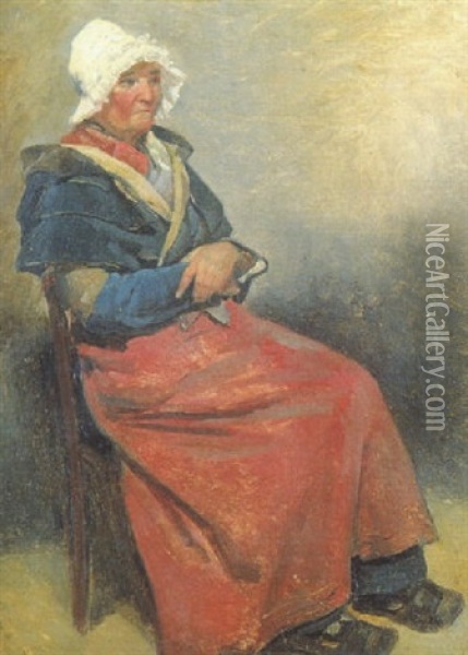 Portraits D'une Vieille Femme Assise Oil Painting - Robert Leopold Leprince