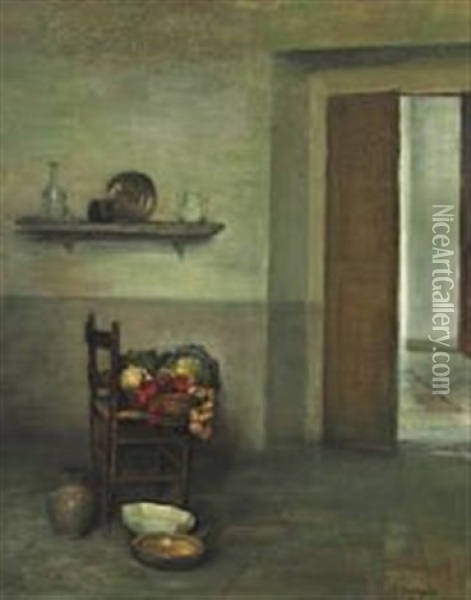 Interior With Vegetables On A Chair Oil Painting - Carl Vilhelm Holsoe