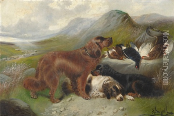 Sporting Dogs In A Highland Landscape Oil Painting - Edward Armfield