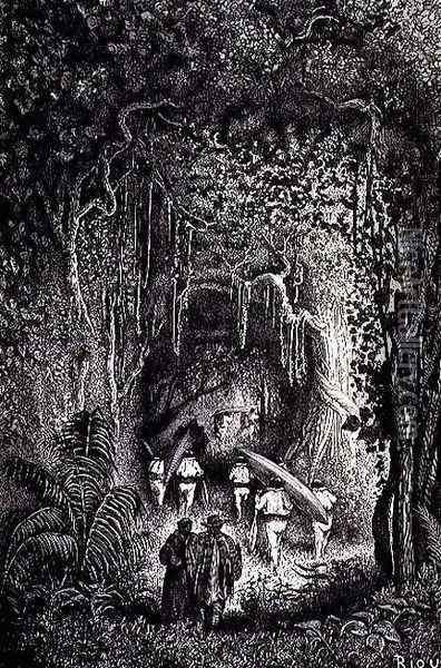 Through the Forest to the Palta Lake, engraved by Bertrand, page 209 from Vol. 2 of Journey Across South America by P. Marcoy, 1873 Oil Painting - Edouard Riou