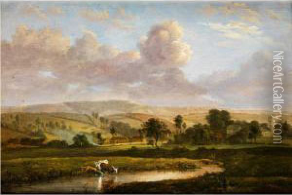 Englische Landschaft Mit Kuhen Am Bachufer Oil Painting - Frederick William Cartwright