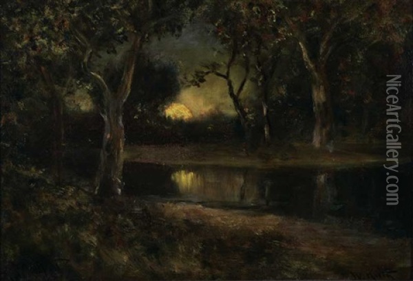 Moonrise In Nocturnal Landscape Oil Painting - William Keith