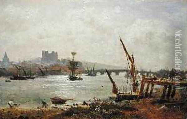 Rochester Cathedral and Castle 1820-30 Oil Painting - Frederick Nash