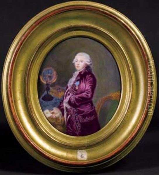 Portrait Du Marquis De Marigny Dans Son Cabinet En Habit De Soie Parme Rebrode De Fleurs Oil Painting - Pierre Pasquier