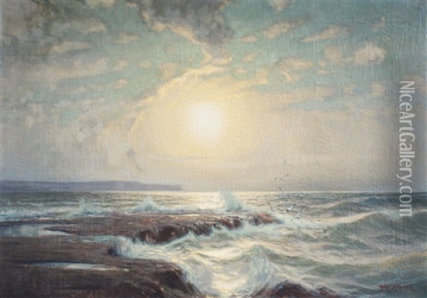 Sunlit Coastal Surf Oil Painting - Alexander Kircher