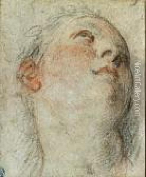 The Head Of A Woman, Looking Up To The Right (recto) ; Study Of Akneeling Nude (verso) Oil Painting - Acopo D'Antonio Negretti (see Palma Giovane)