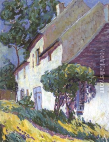 House With Slanted Roof - Brittany Oil Painting - Emily Carr
