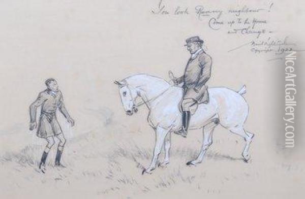 A Chalk And Pastel Drawing Of A 
Huntsman And Horse 